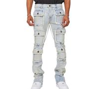Slim Fit Stretch Jeans Street Hip-Hop Leggings Pantalones con Multi Bolsillos Vaqueros Casuales (Blue 1,XS)