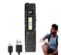 Slim Flashlight - Hiking And Travel Torch, Portable USB Flash Light, Rechargeable LED Torch, Portable Flash Lights USB Rechargeable,Digital Display Work Light With Clip Outdoor Lighting For Home Night