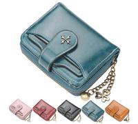 Slim Leather Zip Wallet, Small Bifold Pouch, Vintage Coin Card Holder, Cross Buckle Heart Chain, Compact Pocket Wallet
