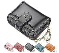 Slim Leather Zip Wallet, Small Bifold Pouch, Vintage Coin Card Holder, Cross Buckle Heart Chain, Compact Pocket Wallet