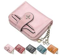 Slim Leather Zip Wallet, Small Bifold Pouch, Vintage Coin Card Holder, Cross Buckle Heart Chain, Compact Pocket Wallet