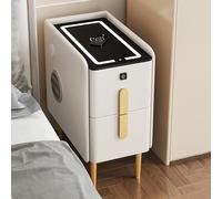 Slim LED Nightstand with USB Type C Wireless Charging 2 Drawer Bedside Table Fingerprint Lock Modern Bedroom Furniture 3 Colors Available White 40x40x48cm