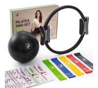 Slim Panda Pilates Kit, Aro Pilates 35.56CM con Asas Acolchadas, Incluye Pelota De Pilates, Bandas De Resistencia, Guía Y Bolsa De Transporte