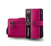 SLim Portatarjetas blindado RFID para hombre, tarjetero, anticlonación, tarjetero, para hombre, piel y fibra de carbono, Logotipo fucsia, Con Zip, Moderno