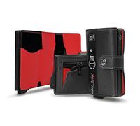 SLim Tarjetero blindado cartera hombre RFID portatarjetas anticlonación mujer portatarjetas hombre, Negro y rojo., Con Zip, Moderno