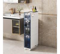 Slim - Torre de almacenamiento B de 5 cajones con cajones transparentes, gabinete de papel higiénico estrecho para espacios pequeños y huecos