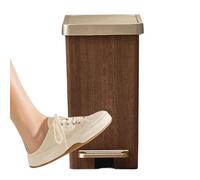 Slim Trash Can with Lid - Wood Grain Foot Pedal Wastebasket | 13.19x9.06 In