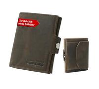 Slim Wallet Deluxe, Piel de búfalo marrón oscuro con cómodo compartimento para monedas, small, Cartera RFID