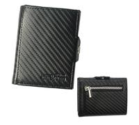 Slim Wallet Deluxe, Piel de carbono negro con compartimento para monedas pequeño, small, Cartera RFID