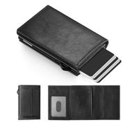 Slim Wallet mit Münzfach Geldbörse Herren mit RFID Schutz Portmonee Herren Slim Smat Wallet, Pop-up Kartenetui Herren für 10 Karten, Karten Geldbeutel Herren, B04-negro brillante, L Münzfach, L