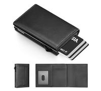 Slim Wallet mit Münzfach Geldbörse Herren mit RFID Schutz Portmonee Herren Slim Smat Wallet, Pop-up Kartenetui Herren für 10 Karten, Karten Geldbeutel Herren, B01-negro, L Münzfach, L Monedero