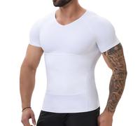 SLIMBELLE Body Shaper - Camiseta de compresión para hombre, cuello en V, elástica, adelgazante, con control de abdomen, camiseta de compresión para hombre, camiseta de compresión, blanco, XL
