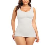 SLIMBELLE Camiseta interior para mujer, sujetador sin costuras, sin mangas, con copas integradas, moldea la figura, sin aros, con sujetador inserto, camisola, camiseta con tirantes Blanco XXL