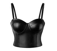 SLIMBELLE® Mujer PU Cuero Bustier Corsé Top de Piel Sintética Bra Gótico Steampunk Sexy Corset Overbust con Tirantes Sujetador para Club Party Madonna Estilo Corpiño Pechugón Disfraz de Fiesta