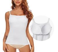 SLIMBELLE Sujetador para mujer, camiseta interior, tirantes finos, sin aros, básica, sin costuras, ajustable, con copas integradas, bustier, camisola, top con inserto bralette, Blanco, S