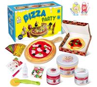 Slime para Niños Pizza Party, Arcilla de Secado al Aire para Modelar, No Pegajoso DIY Slime Kit, Pasta de Modelar, Kit de Cocina con Tabla de Cortar de Madera, Ingredientes y Accesorios