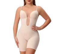 Slimers Body moldeador sin espalda para mujer, con control de abdomen, moldeador de cuerpo completo, espalda baja, cuello en V, con brasier integrado, Beige, Small