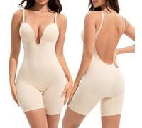 Slimers Faja moldeadora con control de abdomen para mujer: faja moldeadora de cuerpo completo sin espalda en U, Beige, XXL