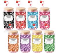Sliner 8 vasos de vidrio para profesores, regalo de regreso a clases, vaso con tapa, popote y puntas de popote de manzana, cuaderno de composición de 16 onzas, vasos de café helado, suministros