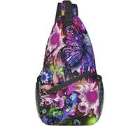Sling Bag, 3D Butterfly Flower DIY Drawing Paint Print Crossbody Sling Backpack para Casual Hombro Mujeres y Hombres