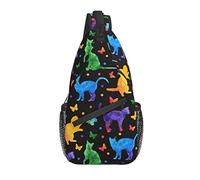 Sling Bag Acuarela Gato Colorido Mariposa Senderismo Mochila Crossbody Hombro Mochila Viaje Cofre Pack para Hombres Mujeres