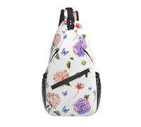 Sling Bag Acuarela Hortensia Floral Mariposa Botánica Senderismo Mochila Crossbody Hombro Mochila Viaje Cofre Pack para Hombres Mujeres