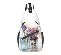 Sling Bag Acuarela Lavanda Florero Rústico Senderismo Mochila Crossbody Hombro Mochila Viaje Cofre Pack para Hombres Mujeres