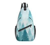 Sling Bag Acuarela Pintura Invierno Bosque Paisaje Árbol Senderismo Mochila Crossbody Hombro Mochila Viaje Cofre Paquete para Hombres Mujeres