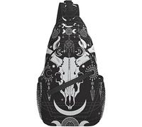 Sling Bag Astrology Dark Skull Moon Mystery Black and White Deer Witchy Senderismo Mochila Crossbody Hombro Mochila Travel Chest Pack para Hombres Mujeres