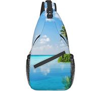 Sling Bag, Beautiful Island in The Sea Print Crossbody Sling Mochila para Hombro Casual Mujeres y Hombres