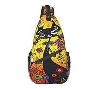 Sling Bag Black Cat Floral Flower Field Senderismo Mochila Crossbody Hombro Mochila Travel Chest Pack para Hombres Mujeres