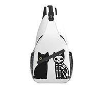 Sling Bag Black Cat Skeleton Kitten Senderismo Mochila Crossbody Hombro Mochila Travel Chest Pack para Hombres Mujeres