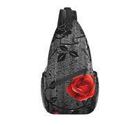 Sling Bag Black Drop Rose Red Flower Senderismo Mochila Crossbody Hombro Mochila Travel Chest Pack para Hombres Mujeres
