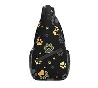 Sling Bag Black Gold Dog Paw Senderismo Mochila Crossbody Hombro Mochila Travel Chest Pack para Hombres Mujeres