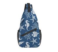 Sling Bag Blue Seahorse Sea Shell Marine Senderismo Daypack Crossbody Hombro Mochila Travel Chest Pack para Hombres Mujeres