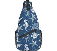 Sling Bag Blue Seahorse Sea Shell Marine Senderismo Daypack Crossbody Hombro Mochila Travel Chest Pack para Hombres Mujeres