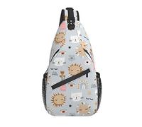 Sling Bag Boho Childish Cat Sun Senderismo Daypack Crossbody Hombro Mochila Travel Chest Pack para Hombres Mujeres