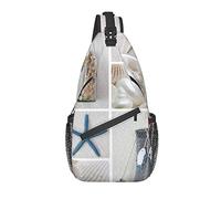 Sling Bag, Bottle Seashell Starfish Lighthouse Print Crossbody Sling Mochila para Hombro Casual Mujeres y Hombres