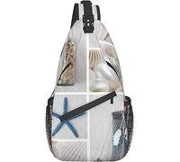 Sling Bag, Bottle Seashell Starfish Lighthouse Print Crossbody Sling Mochila para Hombro Casual Mujeres y Hombres
