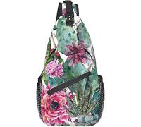 Sling Bag, Cactus Succulent Red Flower Bonsai Print Crossbody Sling Backpack para Casual Hombro Mujeres y Hombres