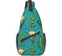 Sling Bag, Cute Cactus and Skull of Bull Print Crossbody Sling Mochila para Hombro Casual Mujeres y Hombres