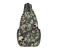 Sling Bag Dollar Bills Pattern Skull Senderismo Mochila Crossbody Hombro Mochila Travel Chest Pack para Hombres Mujeres