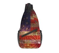 Sling Bag Firework American USA Flag Senderismo Daypack Crossbody Hombro Mochila Travel Chest Pack para Hombres Mujeres