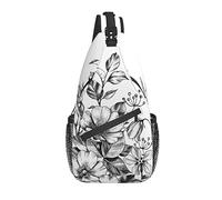 Sling Bag Floral Boho Blanco y Negro Senderismo Daypack Crossbody Shoulder Backpack Travel Chest Pack para Hombres Mujeres