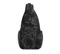 Sling Bag Floral Flowers Modern Black Rose Senderismo Mochila Crossbody Hombro Mochila Travel Chest Pack para Hombres Mujeres