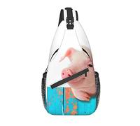 Sling Bag Funny Pig Teal Mochila de Senderismo de Madera Crossbody Shoulder Backpack Travel Chest Pack para Hombres y Mujeres