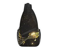 Sling Bag Gold Music Note Black Abstract Senderismo Daypack Crossbody Shoulder Backpack Travel Chest Pack para Hombres y Mujeres