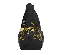 Sling Bag Gold Music Note Black Senderismo Daypack Crossbody Shoulder Backpack Travel Chest Pack para Hombres Mujeres