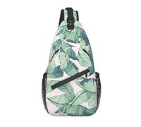 Sling Bag, Green Palm Tree Leaves Pink Print Crossbody Sling Mochila para Casual Hombro Mujeres y Hombres