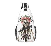 Sling Bag Halloween Skeleton Rose Skull Senderismo Mochila Crossbody Hombro Mochila Travel Chest Pack para Hombres Mujeres